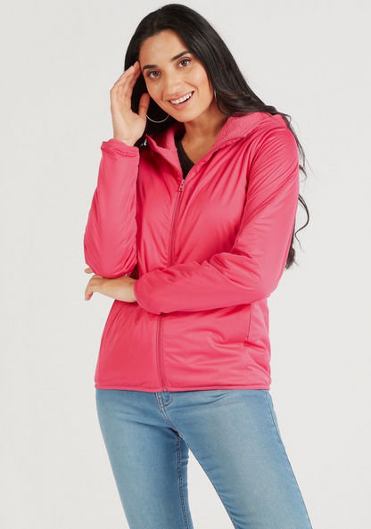 Solid Hooded Zip Through Jacket with Long Sleeves and Pockets
