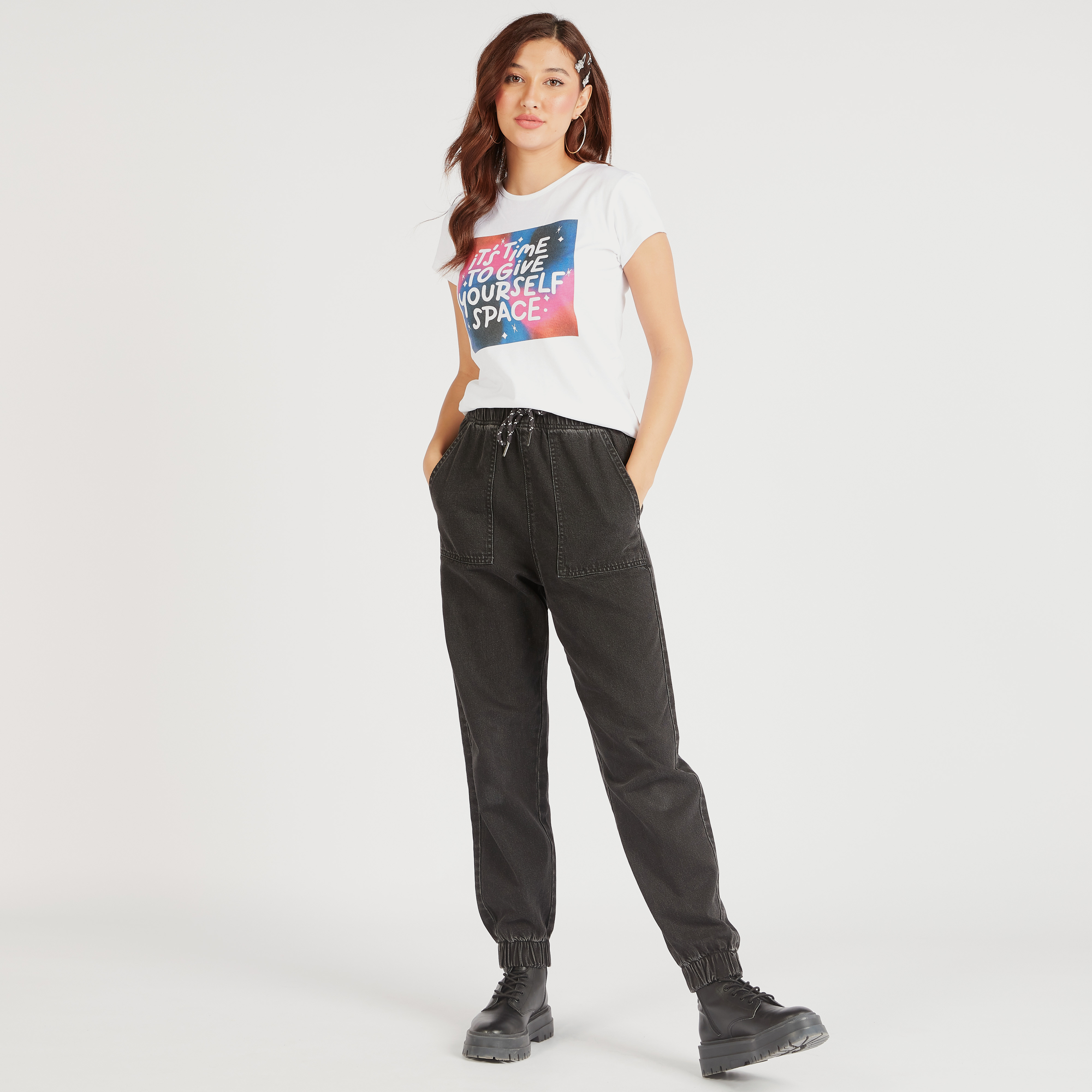 Printed Crew Neck T-shirt with Cap Sleeves-women-clothing-tshirts-image-2