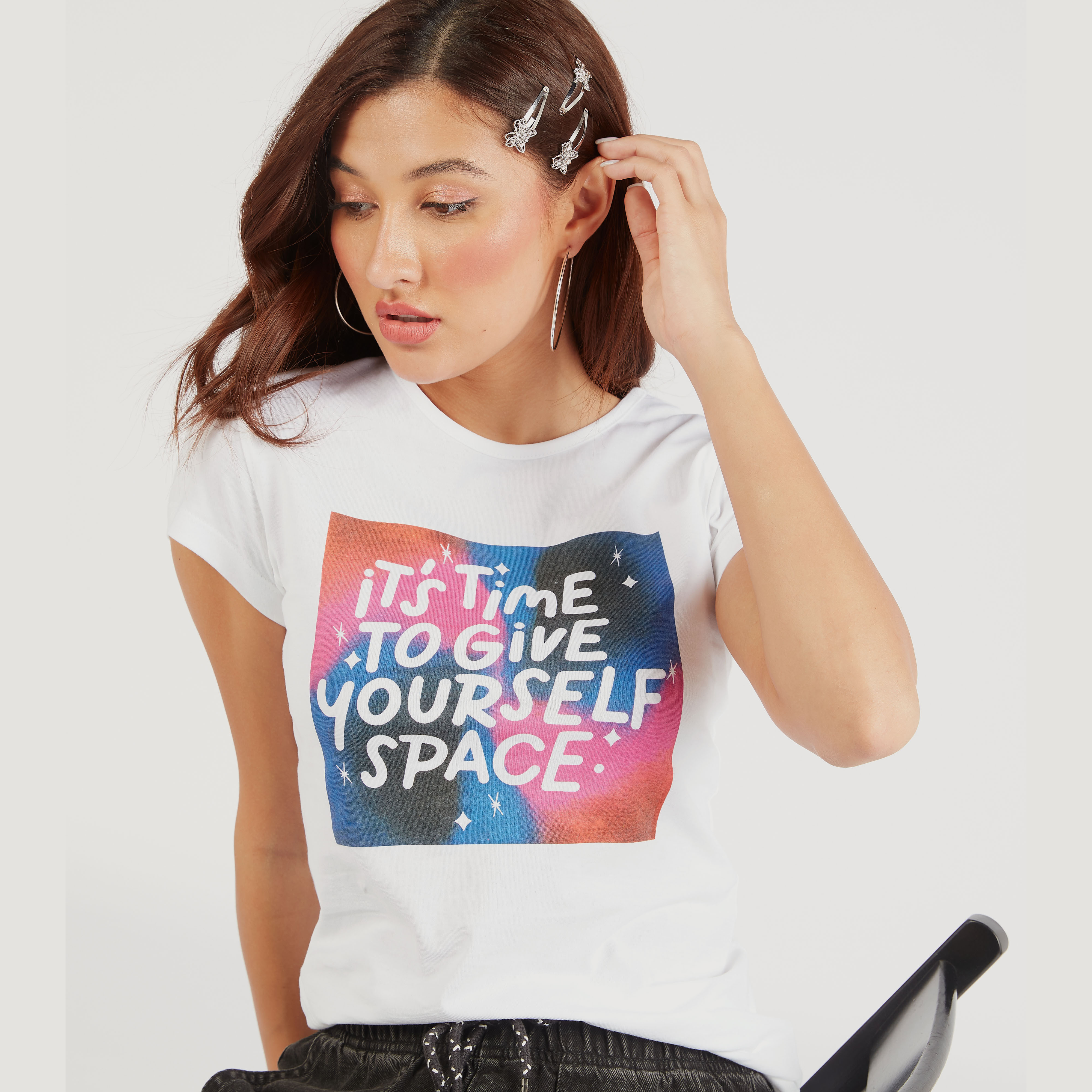 Printed Crew Neck T-shirt with Cap Sleeves-women-clothing-tshirts-image-3