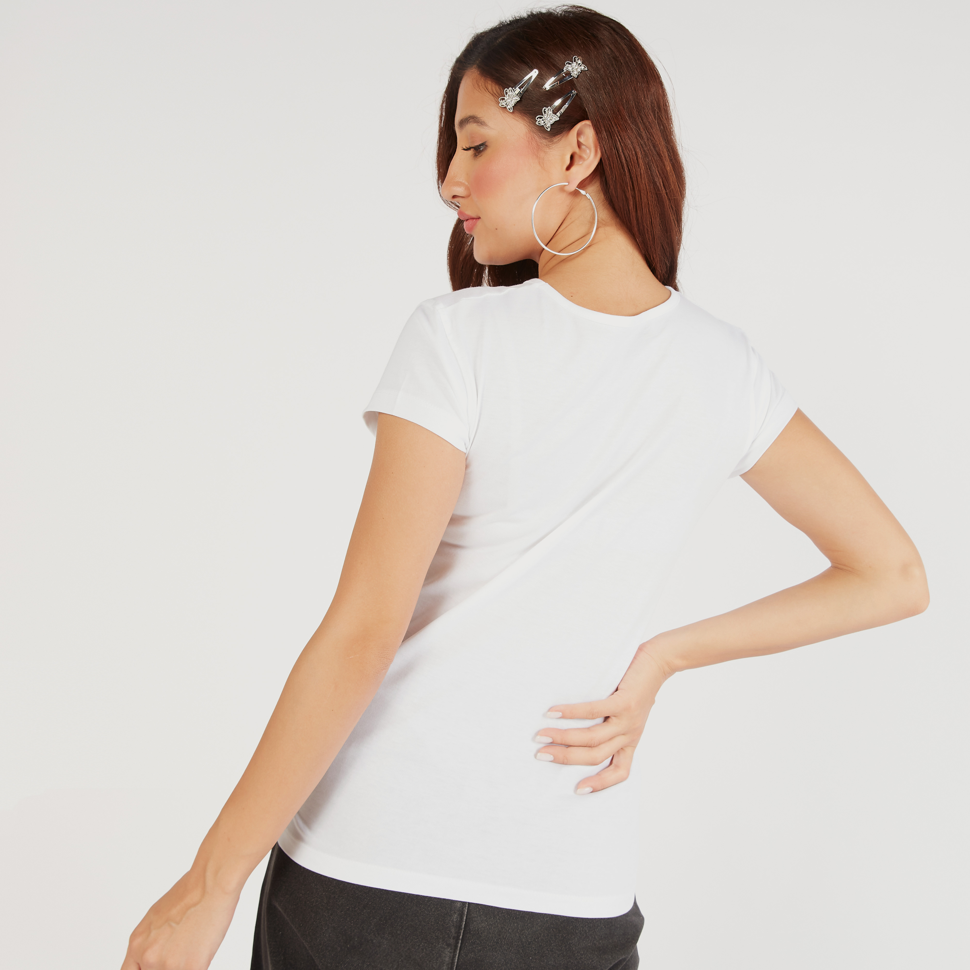 Printed Crew Neck T-shirt with Cap Sleeves-women-clothing-tshirts-image-4