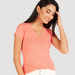 Solid V-neck T-shirt with Cap Sleeves-T Shirts-thumbnailMobile-2