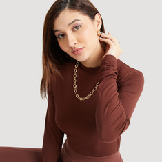 Solid Mock Turtle Neck T-shirt with Long Sleeves
