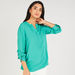 Solid V-neck Shirt Top with Long Sleeves-Shirts & Blouses-thumbnailMobile-0