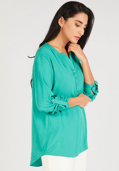 Solid V-neck Shirt Top with Long Sleeves-Shirts & Blouses-image-4
