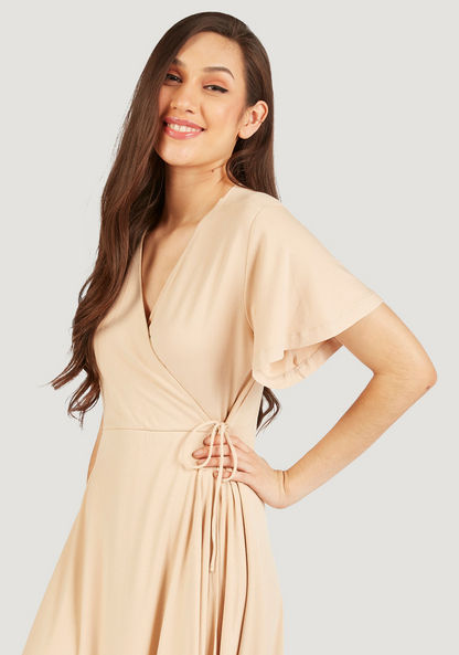 Solid Wrap Dress with Short Sleeves and Tie-Up-Dresses-image-2