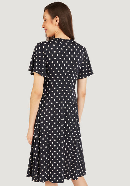 Polka Dot Midi Wrap Dress with Short Sleeves and Tie-Up-Dresses-image-3