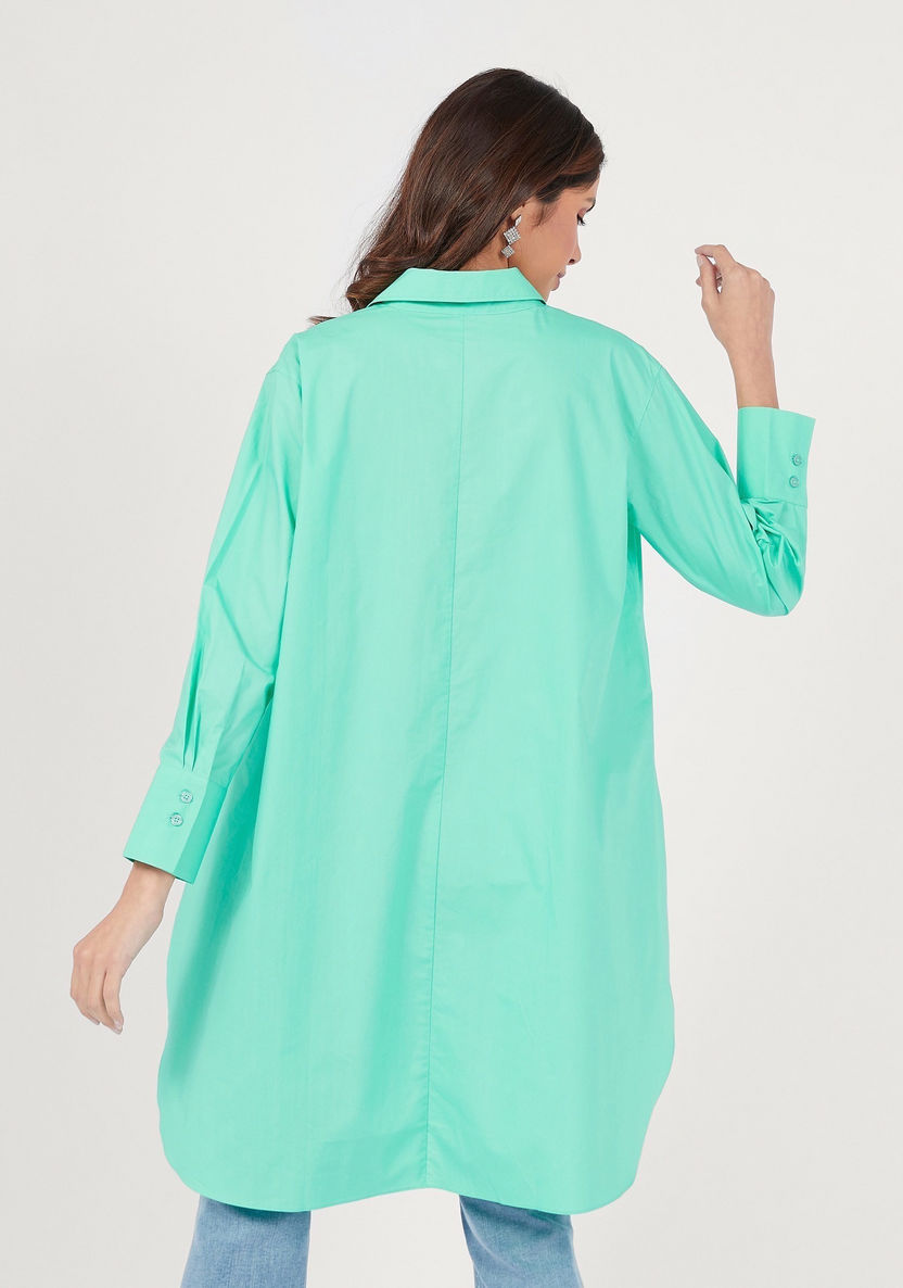 Solid High Low Shirt Tunic with Button Closure and Long Sleeves-Shirts and Blouses-image-3