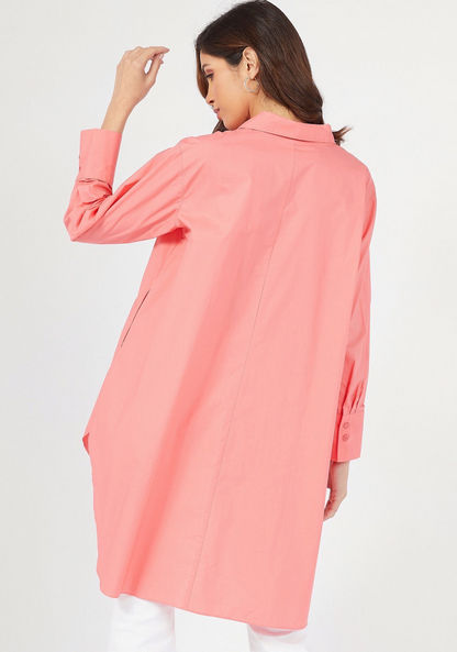 Solid High Low Shirt Tunic with Button Closure and Long Sleeves-Shirts & Blouses-image-3