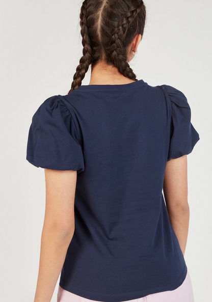 Solid Round Neck Top with Balloon Sleeves-Shirts & Blouses-image-3