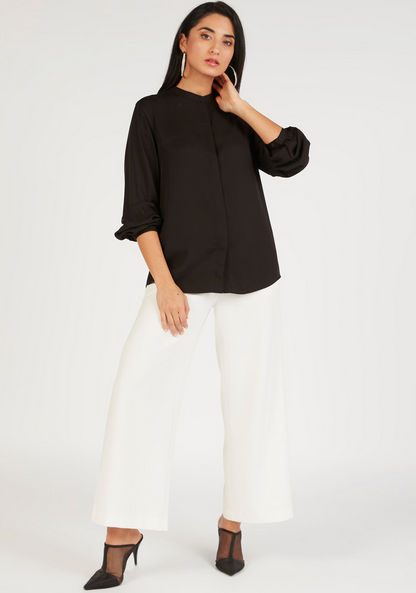 Solid Shirt with Mandarin Collar and Long Sleeves-Shirts & Blouses-image-1