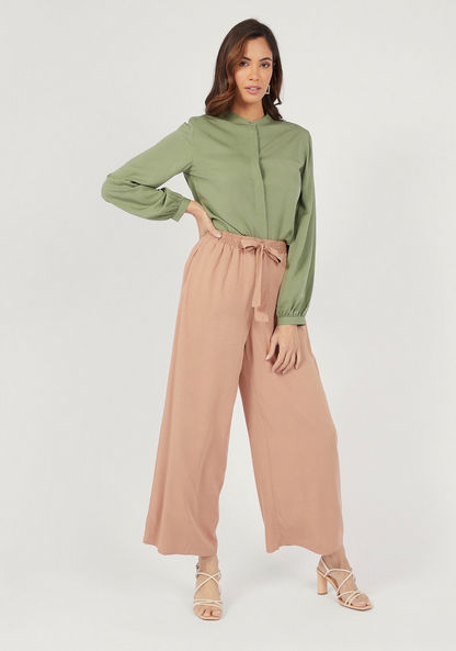 Solid Palazzo Pants with Pockets and Tie-Up Detail-Pants-image-1