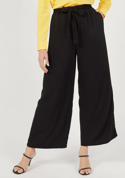 Solid Palazzo Pants with Pockets and Tie-Up Detail-Pants-image-0