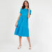 Solid Crew Neck Midi A-line Dress with Short Sleeves-Dresses-thumbnail-4
