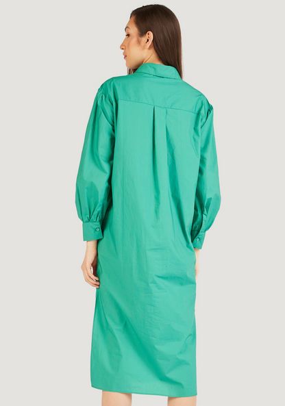 Solid Long Sleeve Shirt Dress with Slit and Pockets-Dresses-image-3