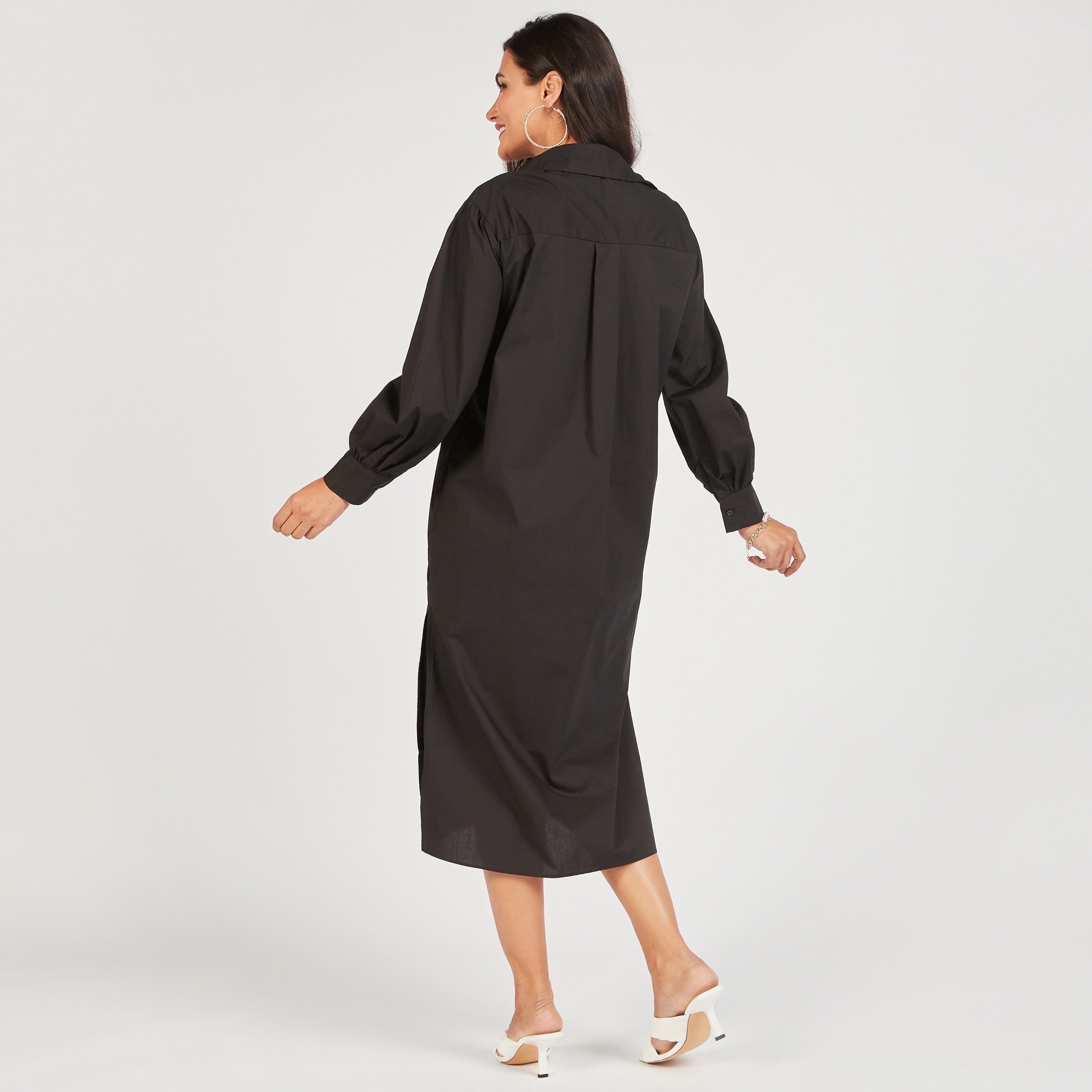 فستان قميص سادة بأكمام طويلة وجيوب-women-clothing-dresses-image-8