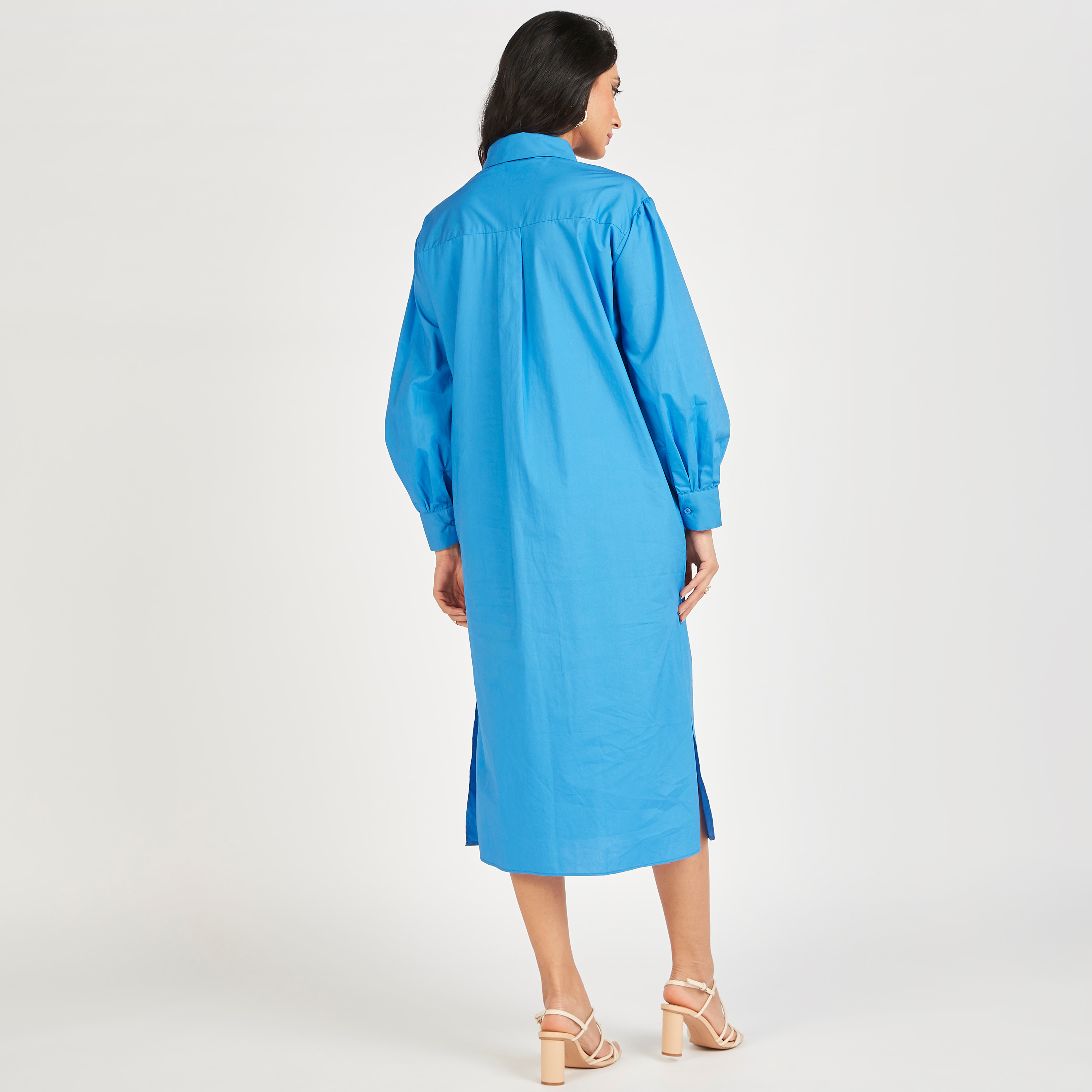 فستان قميص سادة بأكمام طويلة وجيوب-women-clothing-dresses-image-14