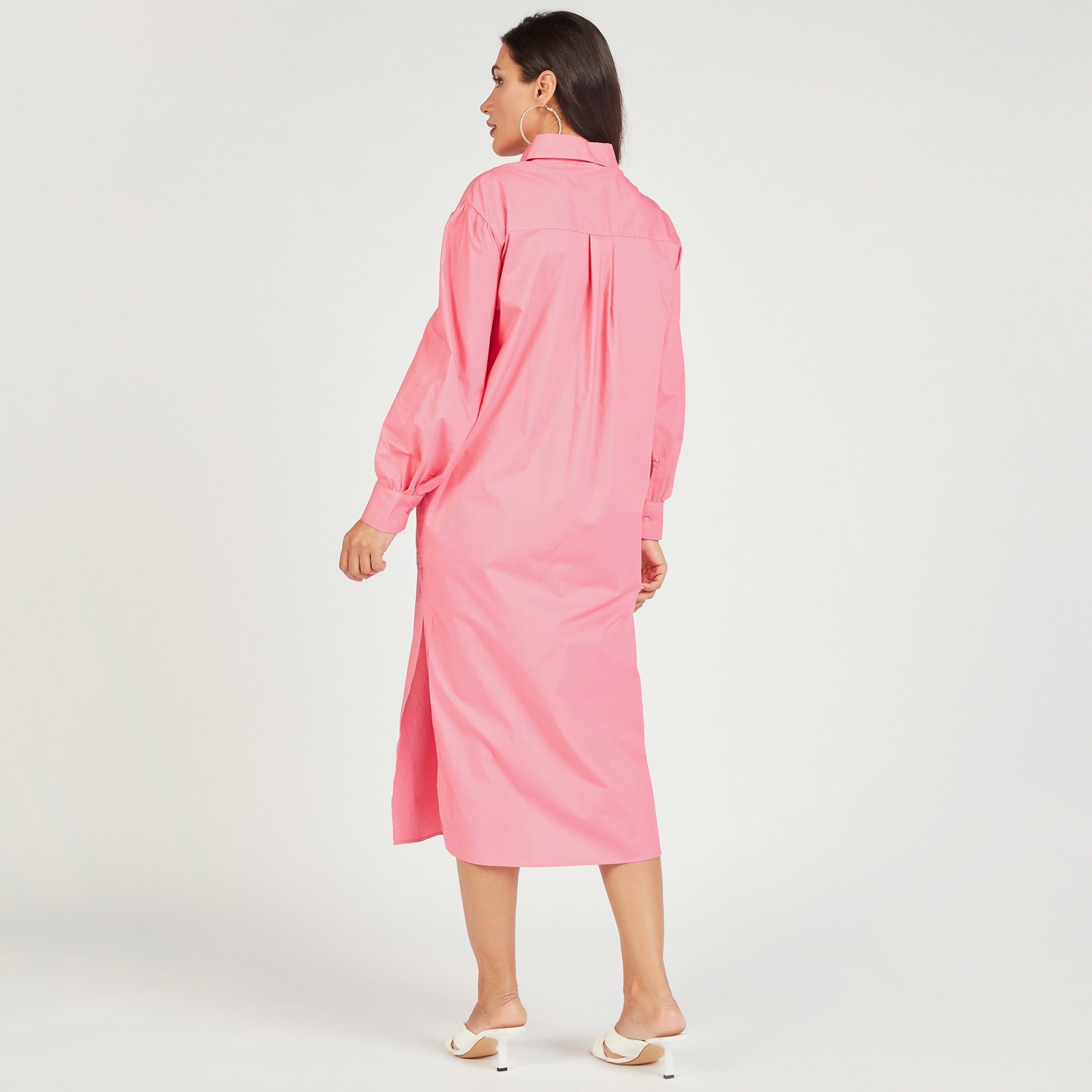 فستان قميص سادة بأكمام طويلة وجيوب-women-clothing-dresses-image-18