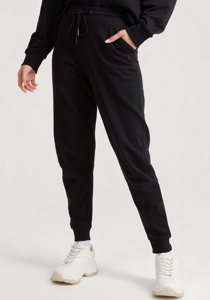Solid Mid-Rise Joggers with Drawstring Closure and Pockets-Joggers-image-0