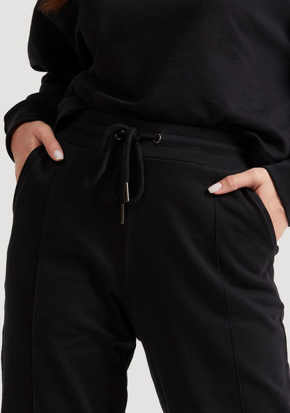 Solid Mid-Rise Joggers with Drawstring Closure and Pockets-Joggers-image-2
