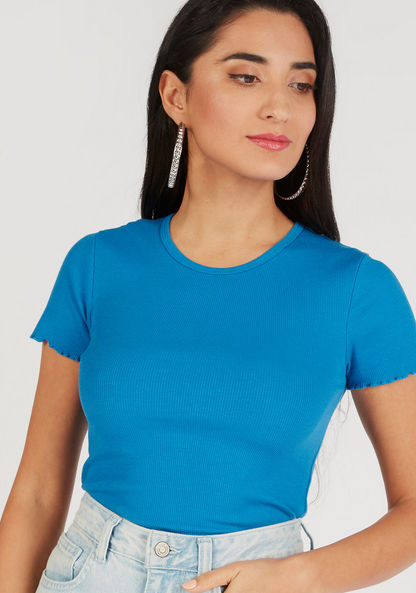Textured Round Neck T-shirt with Short Sleeves-T Shirts-image-4