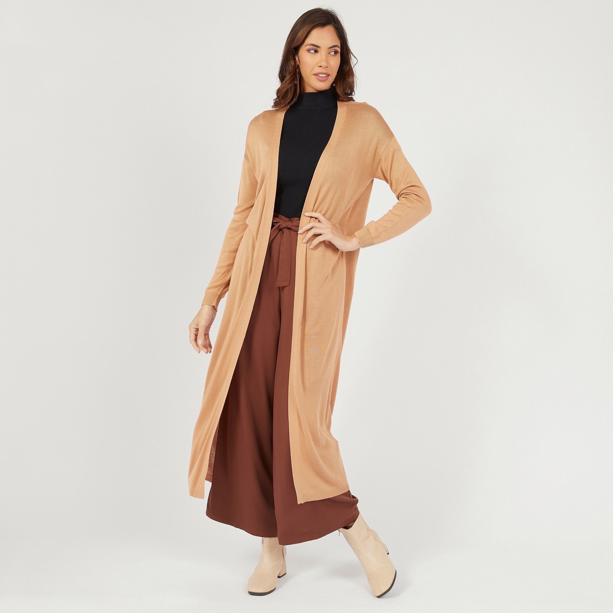 Solid Longline Shrug with Long Sleeves-women-winterwear-cardigansandjumpers-cardigans-image-1