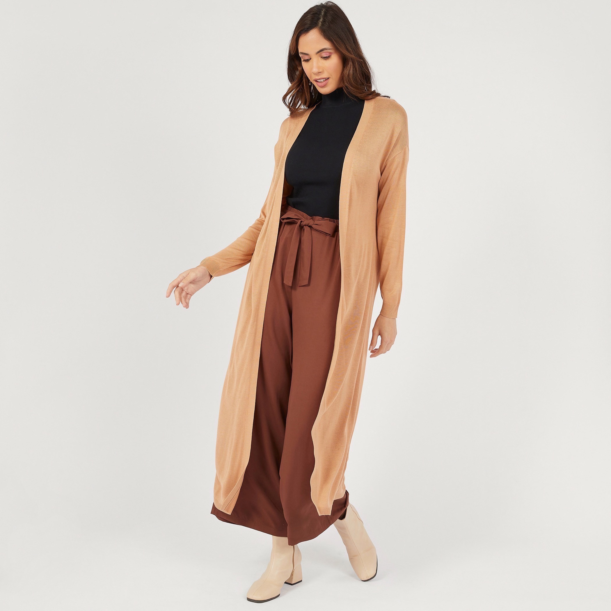 Solid Longline Shrug with Long Sleeves-women-winterwear-cardigansandjumpers-cardigans-image-2