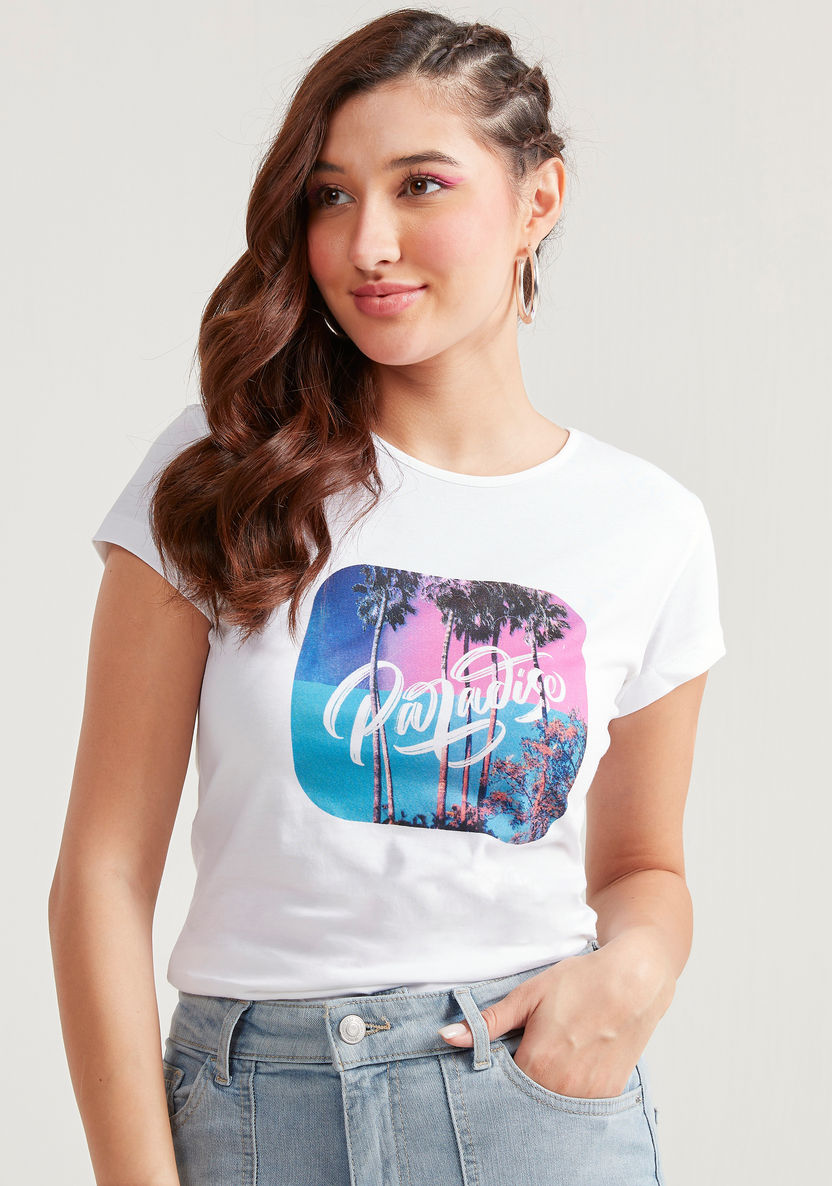Graphic Print T-shirt with Crew Neck and Short Sleeves-T Shirts-image-0