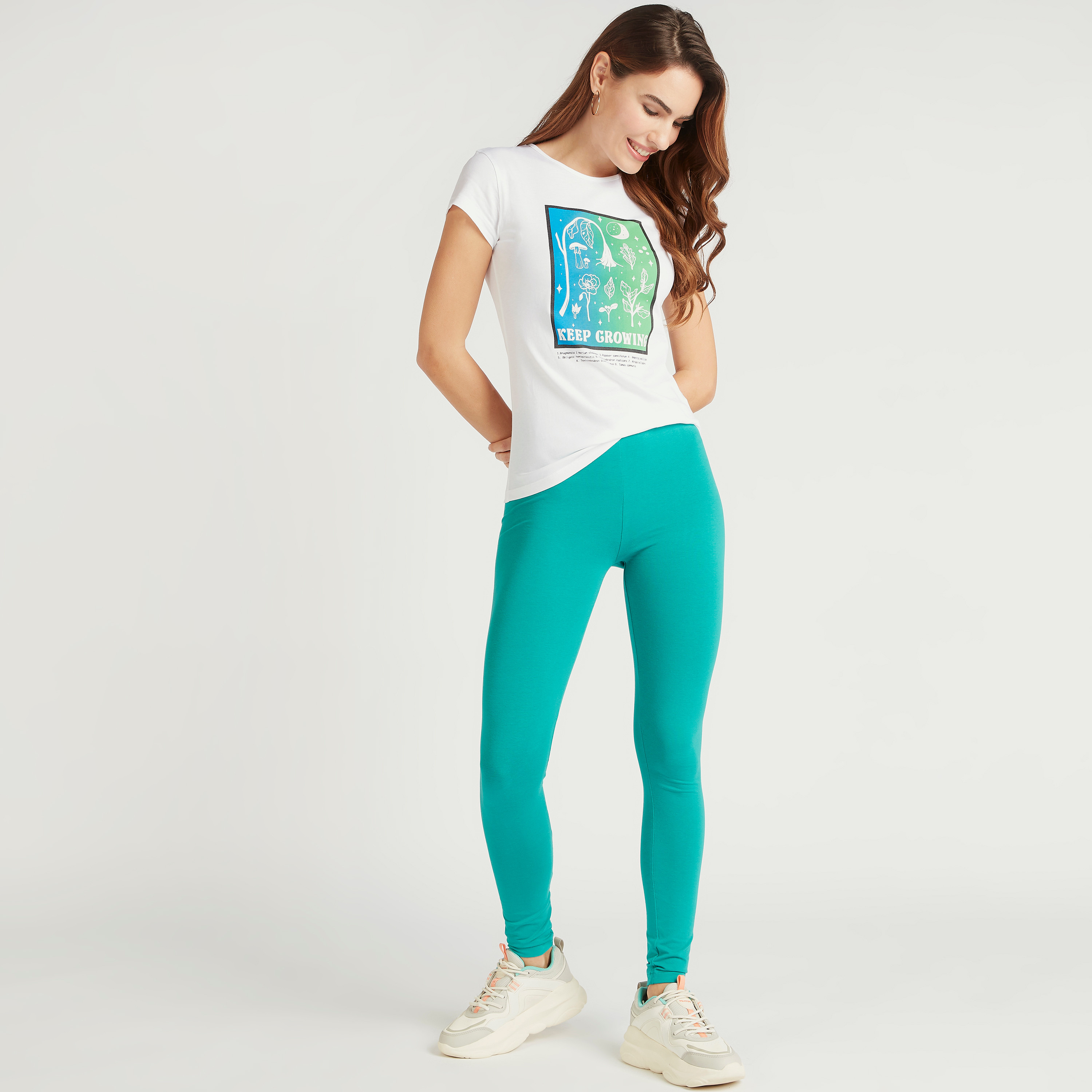 Graphic Print Round Neck T-shirt with Cap Sleeves-women-clothing-tshirts-image-2