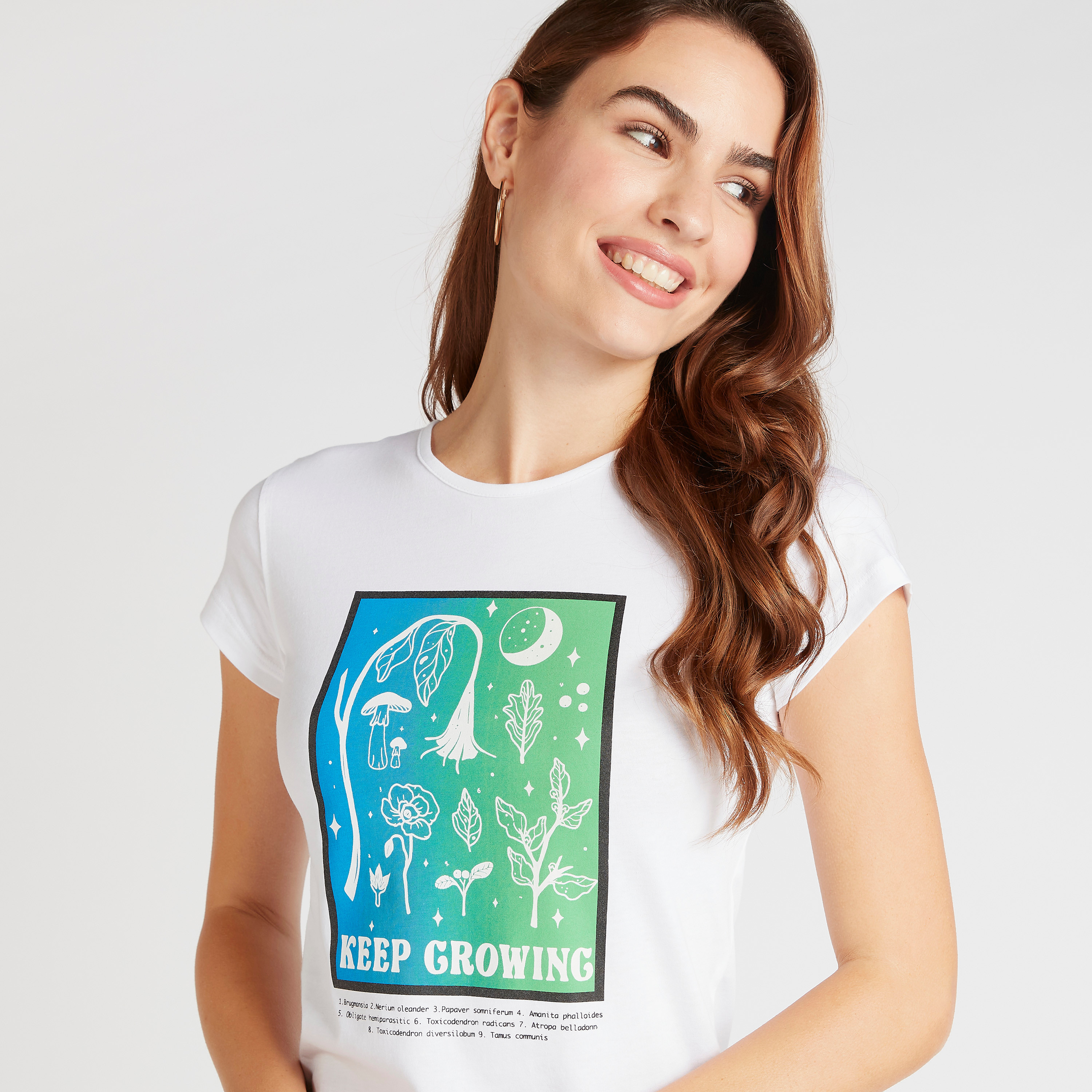 Graphic Print Round Neck T-shirt with Cap Sleeves-women-clothing-tshirts-image-3