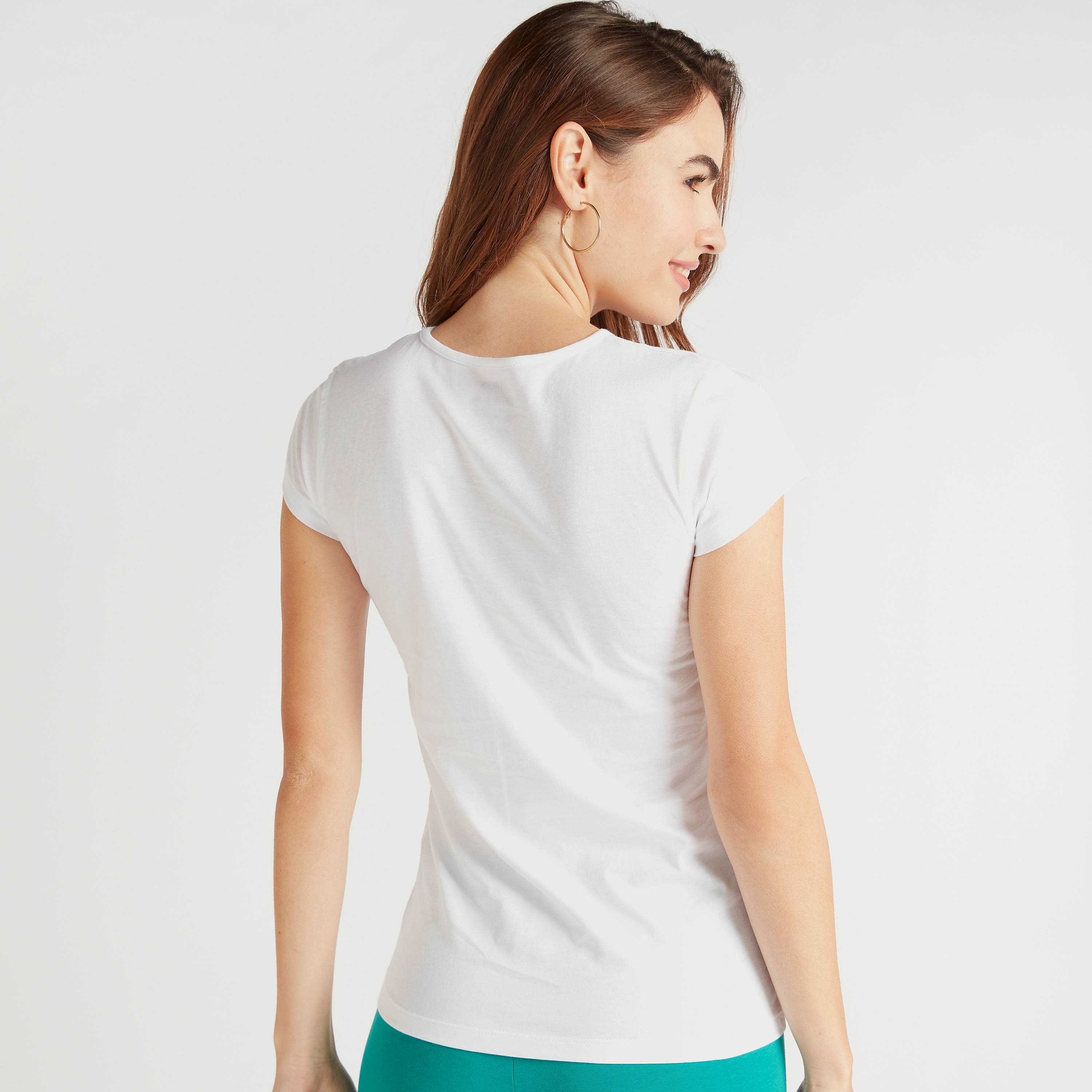 Graphic Print Round Neck T-shirt with Cap Sleeves-women-clothing-tshirts-image-4