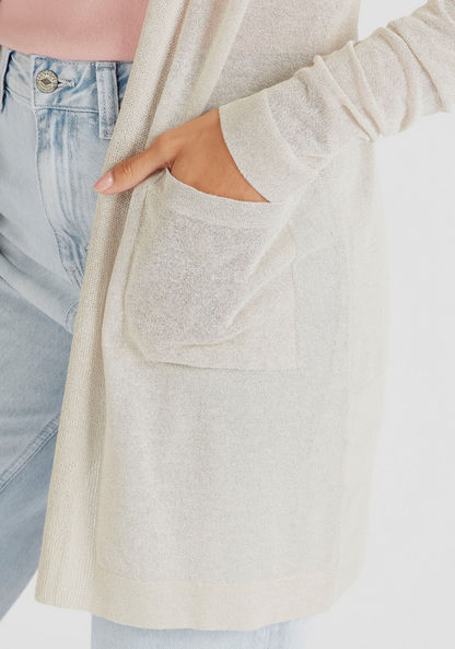 Solid Open Front Shrug with Pocket and Long Sleeves-Cardigans-image-2