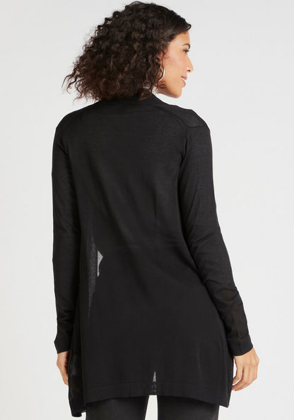 Solid Open Front Shrug with Pocket and Long Sleeves-Cardigans-image-3