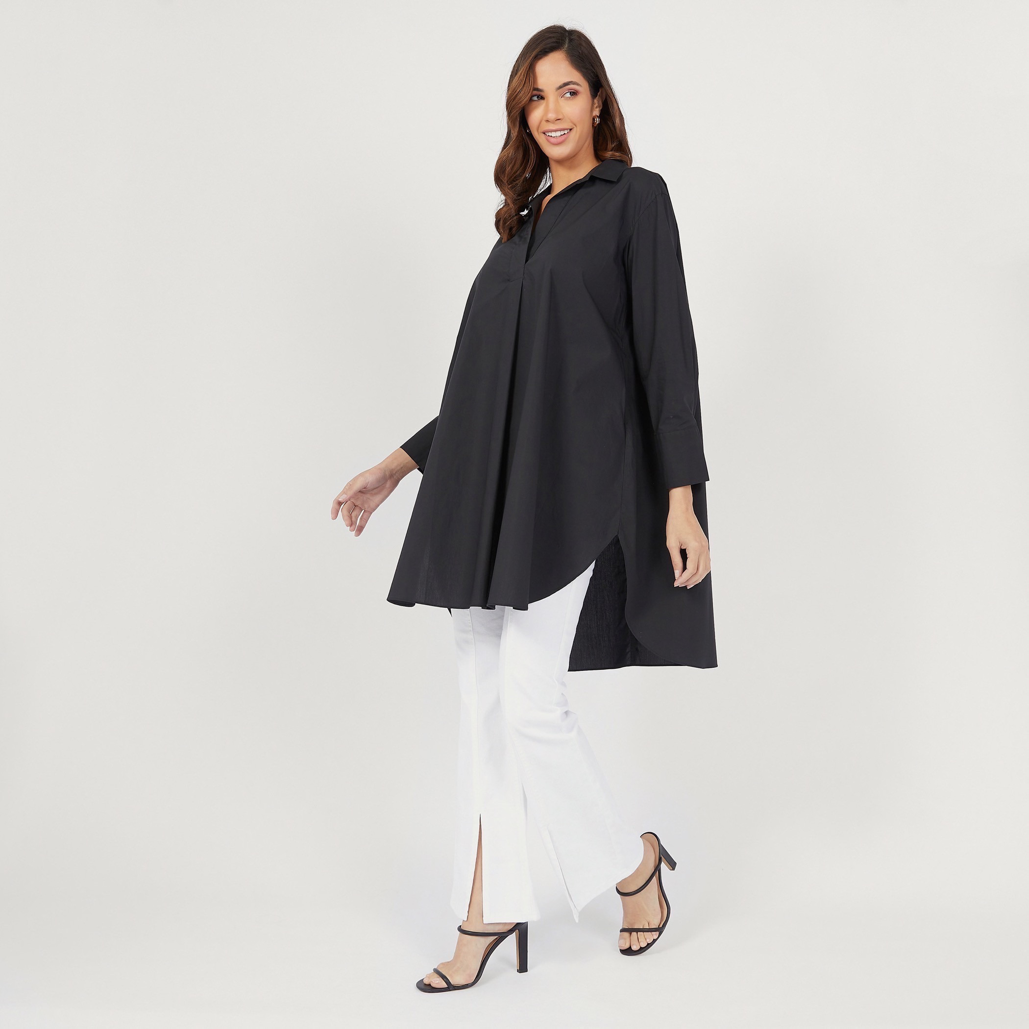 تونيك قميص سادة بطول غير متساوي وأكمام طويلة وأزرار إغلاق-women-clothing-shirtsandblouses-shirts-image-7
