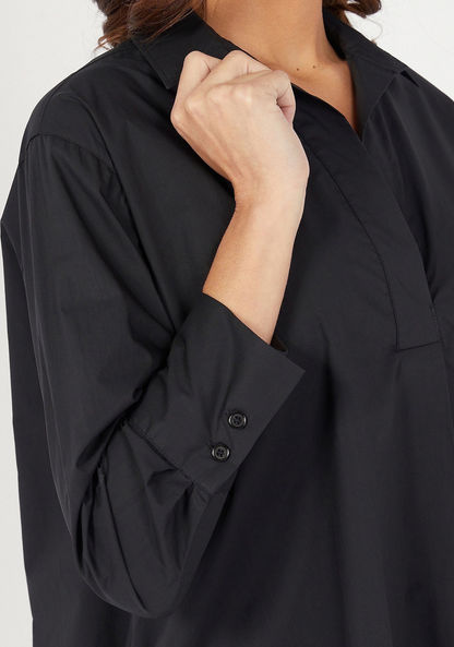 Solid High Low Shirt Tunic with Button Closure and Long Sleeves-Shirts & Blouses-image-2