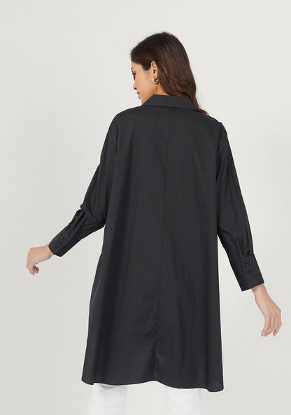 Solid High Low Shirt Tunic with Button Closure and Long Sleeves-Shirts & Blouses-image-3