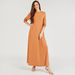 Solid Maxi A-line Dress with Crew Neck and Long Sleeves-Dresses-thumbnailMobile-1
