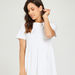 Solid Midi A-line Dress with Tiers and Short Sleeves-Dresses-thumbnail-2