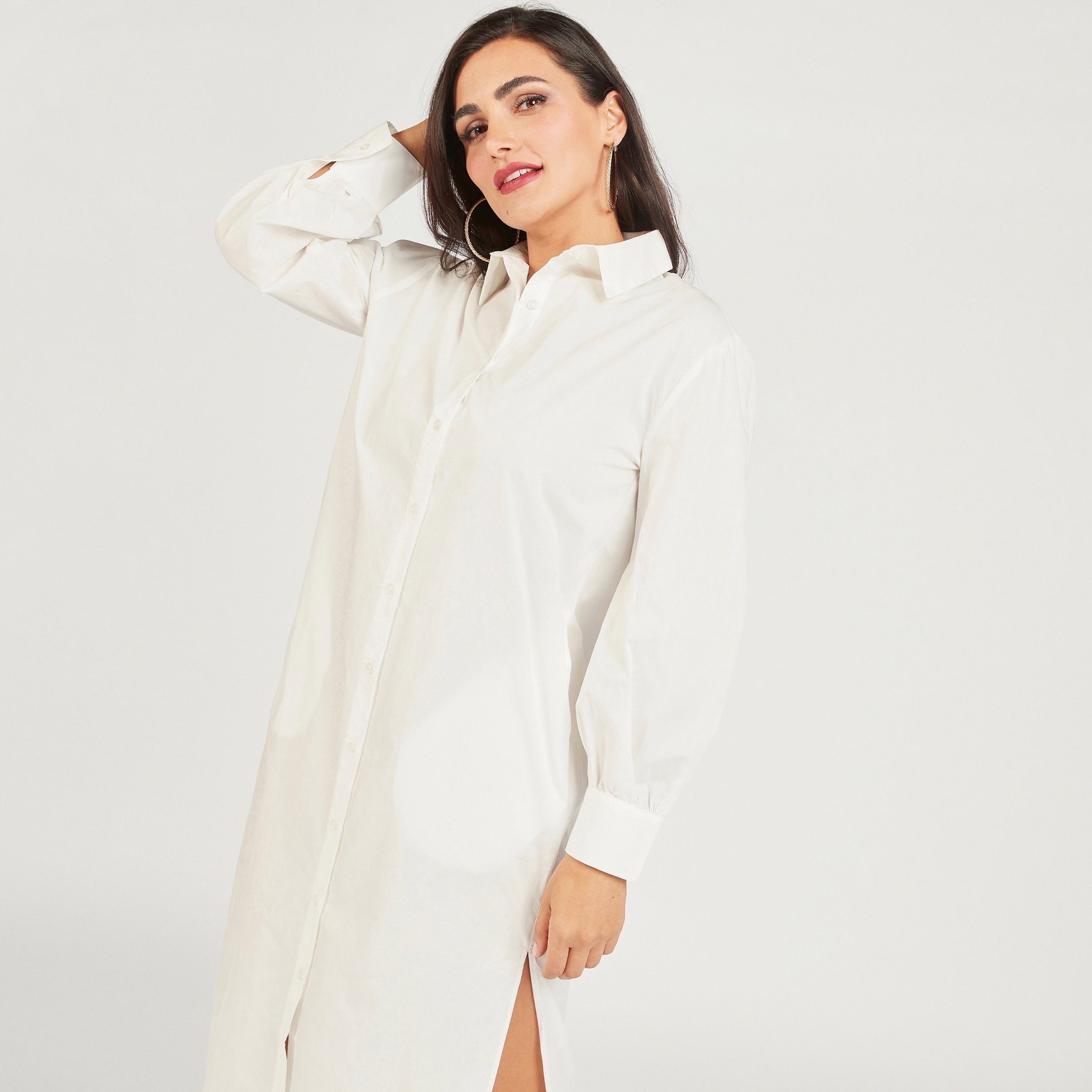 فستان قميص سادة بأكمام طويلة وجيوب-women-clothing-dresses-image-22