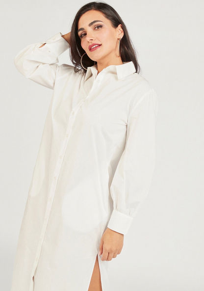Solid Long Sleeve Shirt Dress with Slit and Pockets-Dresses-image-2