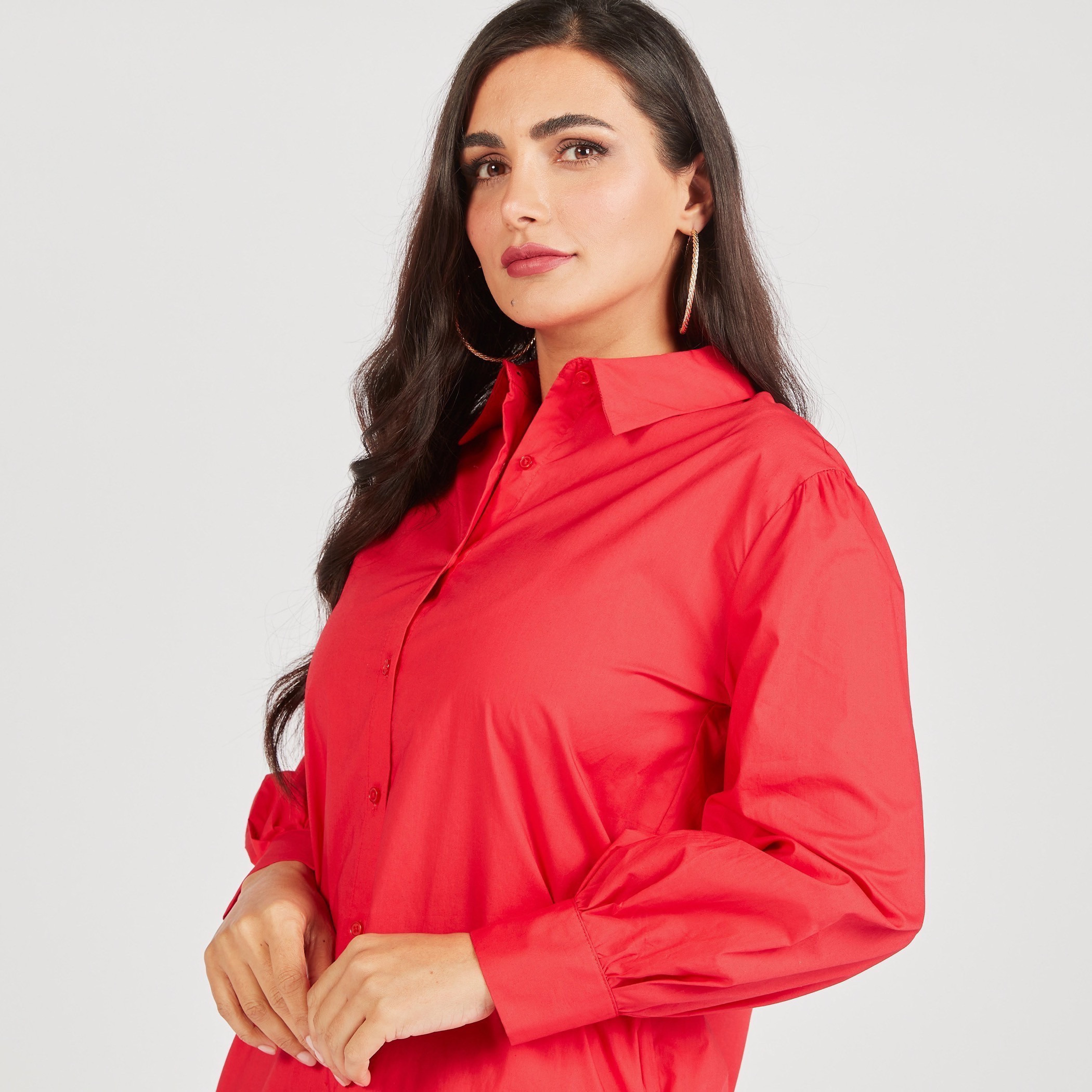 فستان قميص سادة بأكمام طويلة وجيوب-women-clothing-dresses-image-28