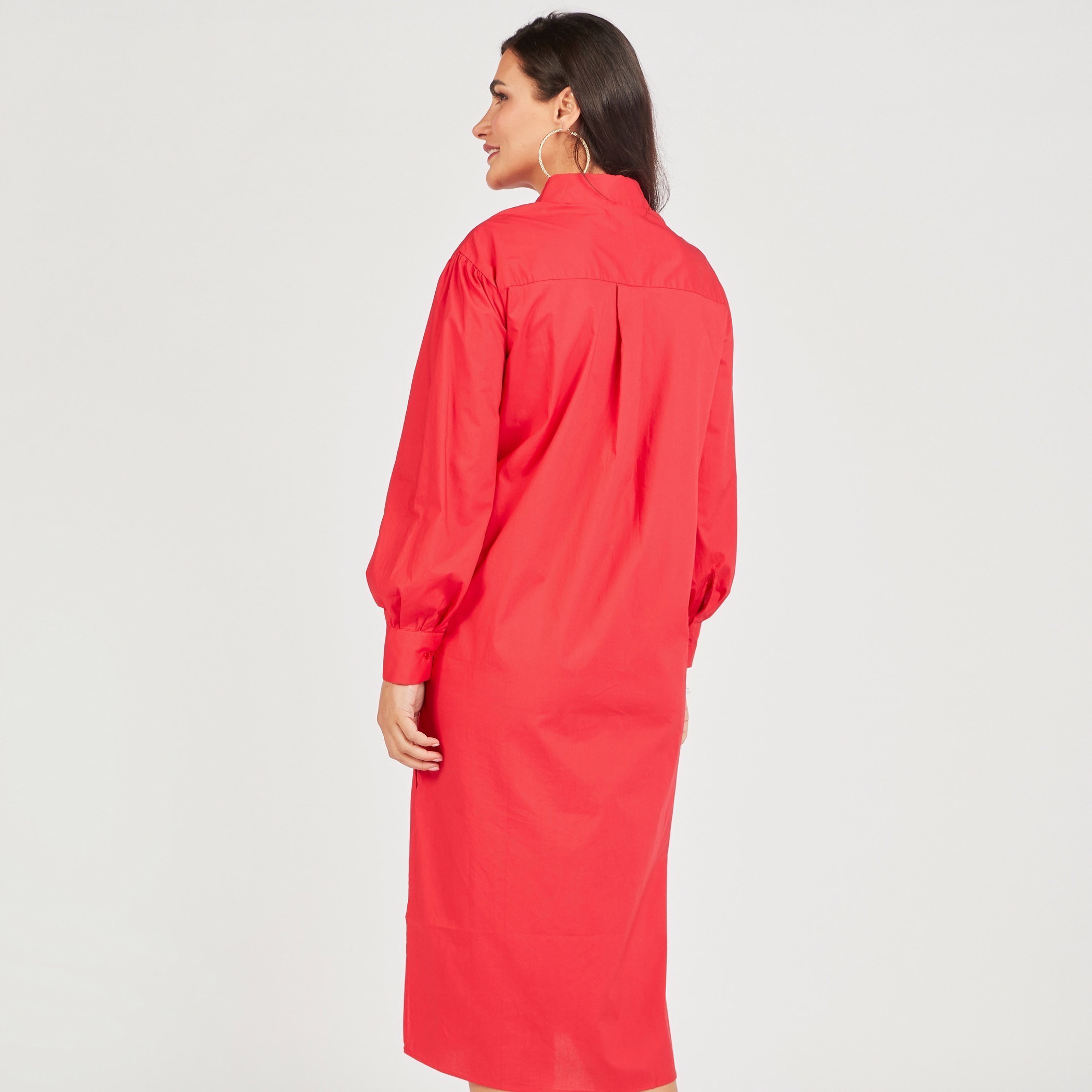 فستان قميص سادة بأكمام طويلة وجيوب-women-clothing-dresses-image-29
