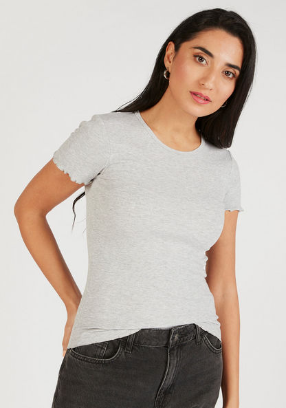 Textured Round Neck T-shirt with Short Sleeves-T Shirts-image-2
