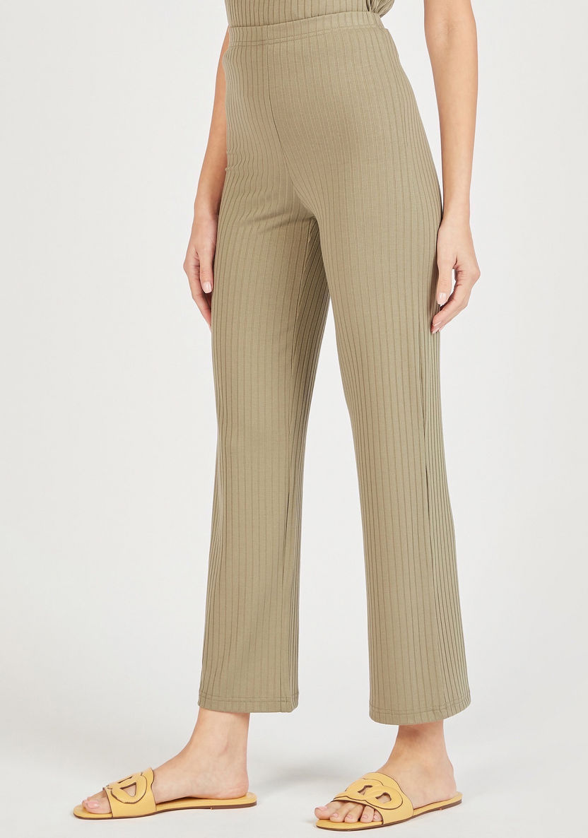 Textured Mid-Rise Pants with Elasticated Waistband-Pants-image-0