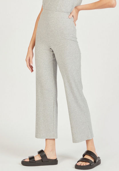 Textured Mid-Rise Pants with Elasticated Waistband-Pants-image-1