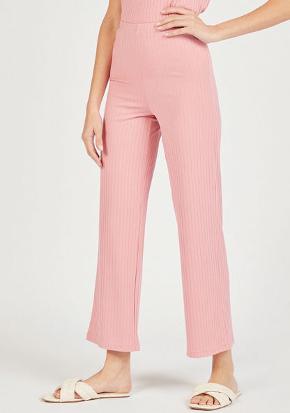 Textured Mid-Rise Pants with Elasticated Waistband-Pants-image-0