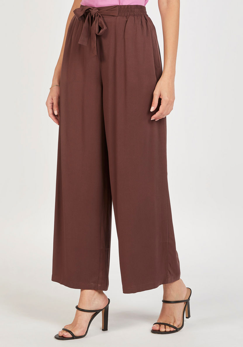 Solid Palazzo Pants with Tie-Up Detail and Pockets-Pants-image-4