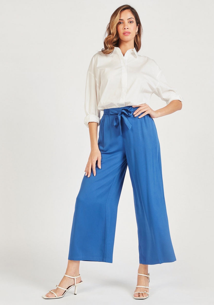 Solid Palazzo Pants with Tie-Up Detail and Pockets-Pants-image-1