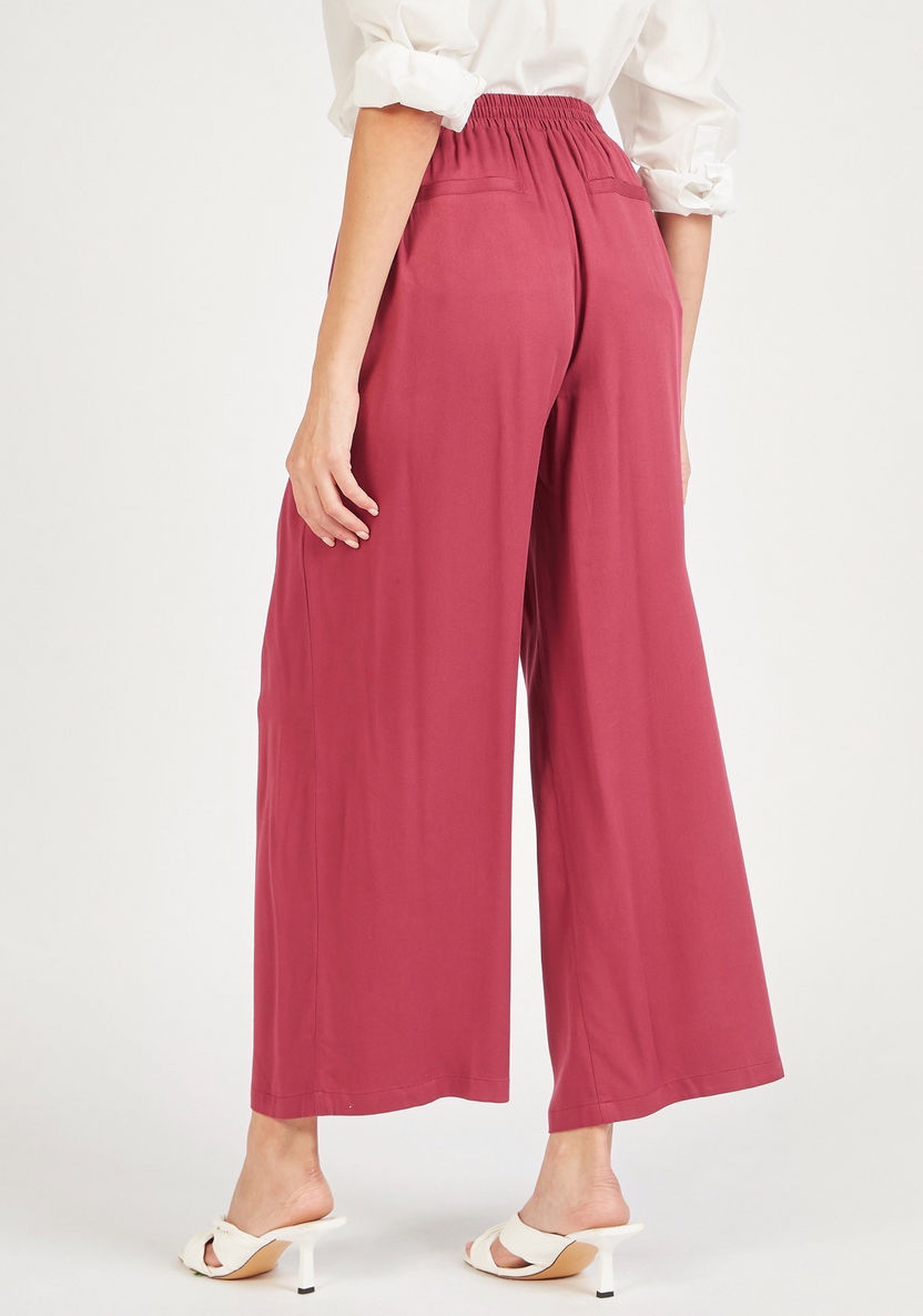 Solid Palazzo Pants with Tie-Up Detail and Pockets-Pants-image-3