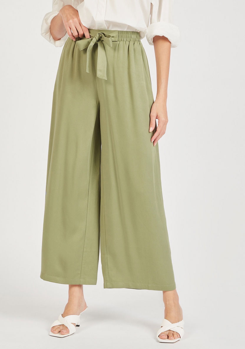 Solid Palazzo Pants with Tie-Up Detail and Pockets-Pants-image-0