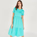 Solid Tiered Dress with Crew Neck and Short Sleeves-Dresses-thumbnailMobile-2